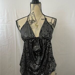 Y2K going out Black and Silver seduction Halter Top